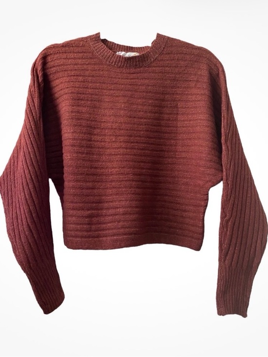 Pink Rose Sweaters - Pink Rose Ribbed Cropped Crewneck Sweater in Rust